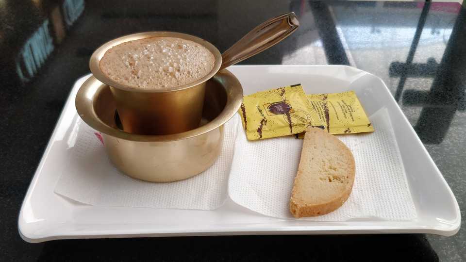 South Indian filter coffee and an Italian almond biscotti